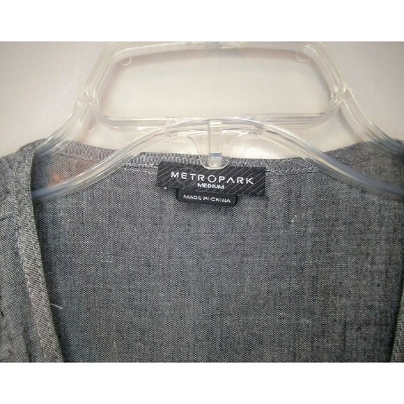 Metropark Dress M Gray Linen Cotton Blend Gathered Waist Dark Academic Lagenlook - Picture 3 of 6